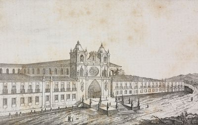 Fachada del monasterio de Alcobaca, Portugal, litografía de Salvatore Puglia de Poliorama Pittoresco, n 50, 19 de julio de Salvatore Puglia