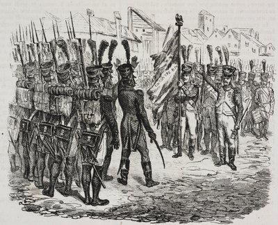 Bandera del 84º regimiento, litografía de Salvatore Puglia extraída de la Historia de Napoleón de Cesare Malpica (1804-1848), del Poliorama Pittoresco, n 16, 25 de noviembre. de Salvatore Puglia