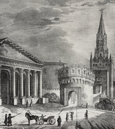 Puerta de la Torre Troitskaya (Torre de la Trinidad), Kremlin, Moscú, Rusia, litografía de Salvatore Puglia de Poliorama Pittoresco, n 22, 7 de enero de Salvatore Puglia
