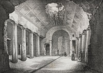 Salón de la antigua villa del Príncipe de Caposele en Formia, Lacio, Italia, litografía de Salvatore Puglia de Poliorama Pittoresco, n 23, 11 de enero. de Salvatore Puglia