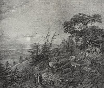 Paisaje de bosque de cedros en el monte Líbano, cerca de Beirut, Líbano, litografía de Salvatore Puglia de Poliorama Pittoresco, n 11, 22 de octubre de Salvatore Puglia