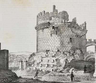 Mausoleo de Cecilia Metella en Via Appia, Roma, Lacio, Italia, litografía de Salvatore Puglia del Poliorama Pittoresco, n 20, 21 de diciembre de Salvatore Puglia