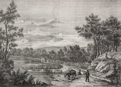 Manantiales de agua mineral en el bosque de Acerra, Campania, Italia, litografía de Salvatore Puglia de Poliorama Pittoresco, n 5, 7 de septiembre de Salvatore Puglia