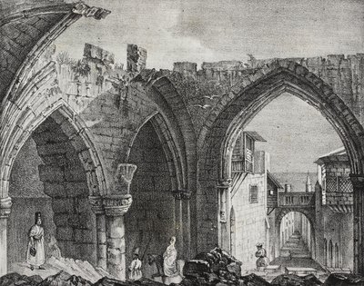 Ruinas a lo largo de la calle de los Caballeros, Rodas, Grecia, litografía de Salvatore Puglia de Poliorama Pittoresco, n 3, 27 de agosto. de Salvatore Puglia