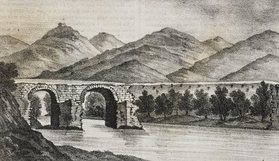 El puente roto cerca de Capua, Campania, Italia, litografía de Salvatore Puglia de Poliorama Pittoresco, n 23, 13 de enero. de Salvatore Puglia