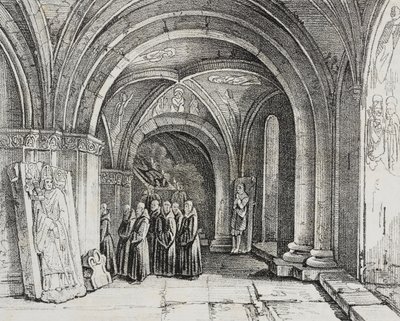 Iglesia subterránea de la catedral de Basilea, Suiza, litografía de Salvatore Puglia de Poliorama Pittoresco, n 50, 22 de julio de Salvatore Puglia