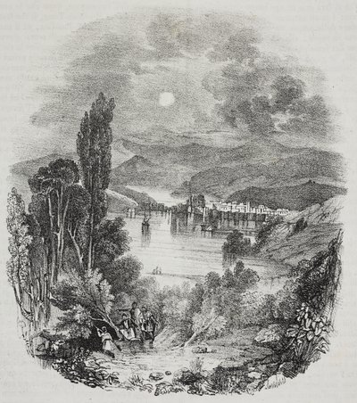 Vista de los alrededores del lago Cefiso en Beocia, Grecia, litografía de Salvatore Puglia de Poliorama Pittoresco, n 9, 8 de octubre de Salvatore Puglia