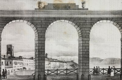 Vista de Chieti desde la Piazza Grande, Italia, litografía de Salvatore Puglia de Poliorama Pittoresco, n 2, 21 de agosto de Salvatore Puglia