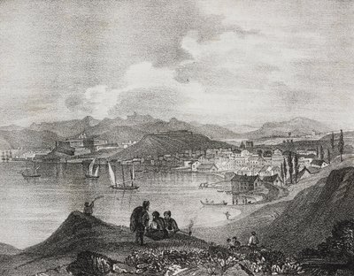 Vista de Corfú desde el Monte Oliveto, Islas Jónicas, Grecia, litografía de Salvatore Puglia de Poliorama Pittoresco, n 25, 25 de enero de Salvatore Puglia
