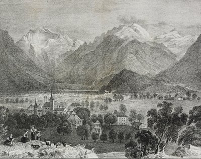 Vista de Interlaken, Suiza, litografía de Salvatore Puglia del Poliorama Pittoresco, n 36, 16 de abril de Salvatore Puglia
