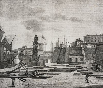 Vista de la dársena de Livorno, Toscana, Italia, litografía de Salvatore Puglia de Poliorama Pittoresco, n 38, 26 de abril de Salvatore Puglia