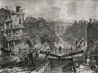 Vista de Lockport, en el Estado de Nueva York, Estados Unidos de América, litografía de Salvatore Puglia de Poliorama Pittoresco, n 1, 10 de agosto. de Salvatore Puglia