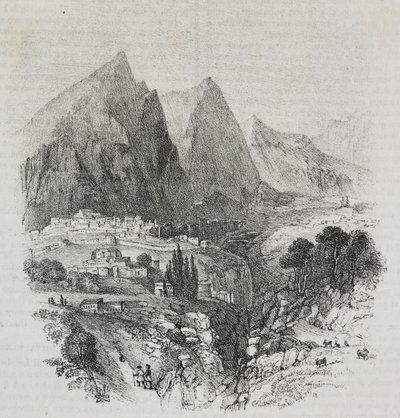 Vista del monte Parnaso desde Delfos, Grecia, litografía de Salvatore Puglia de Poliorama Pittoresco, n 46, 25 de junio de Salvatore Puglia