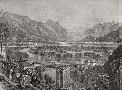 Vista del valle de Ossola desde Sempione, Piamonte, Italia, litografía de Salvatore Puglia de Poliorama Pittoresco, n 28, 18 de febrero de Salvatore Puglia