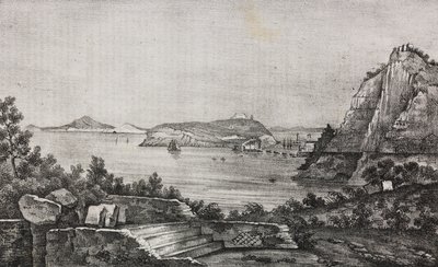 Vista de Posillipo desde la terraza de monseñor Di Pietro, Campania, Italia, litografía de Salvatore Puglia de Poliorama Pittoresco, n 32, 16 de marzo. de Salvatore Puglia