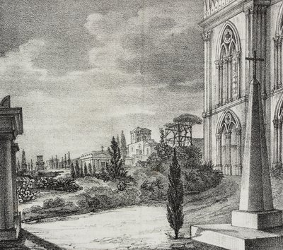 Vista del cementerio desde un convento gótico, Nápoles, Campania, Italia, litografía de Salvatore Puglia de Poliorama Pittoresco, n 34, 1 de abril de Salvatore Puglia