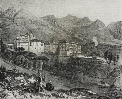 Vista del monasterio de San Martino delle Scale cerca de Palermo, Sicilia, Italia, litografía de Salvatore Puglia de Poliorama Pittoresco, n 47, 2 de julio. de Salvatore Puglia