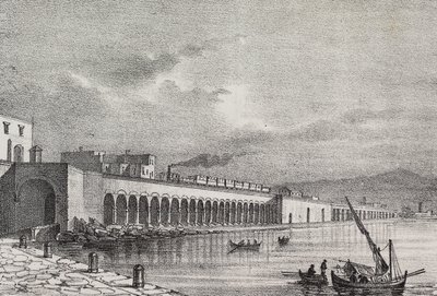 Vista del ferrocarril en Torre Annunziata, Campania, Italia, litografía de Gaetano Riccio de Poliorama Pittoresco, n 21, 31 de diciembre de Salvatore Puglia