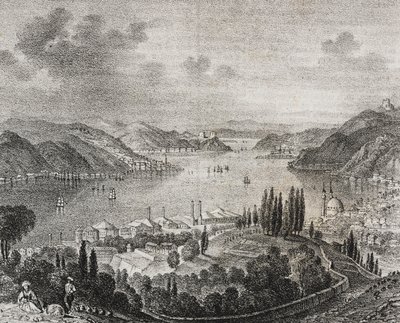Vista del estrecho de los Dardanelos, litografía de Salvatore Puglia del Poliorama Pittoresco, n 20, 23 de diciembre de Salvatore Puglia