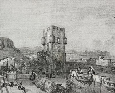 Villa del Príncipe de Butera en Bagheria, Palermo, Sicilia, litografía de Salvatore Puglia de Poliorama Pittoresco, n 3, 28 de agosto. de Salvatore Puglia