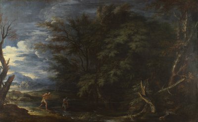 Paisaje con Mercurio y el Leñador Deshonesto de Salvatore Rosa