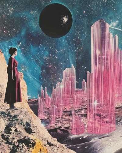 Una mujer contempla Crystal City de Samantha Hearn