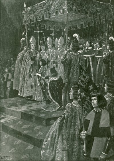 Presentación de las espuelas y la espada en la coronación de Enrique VI (litografía) de Samuel (after) Begg