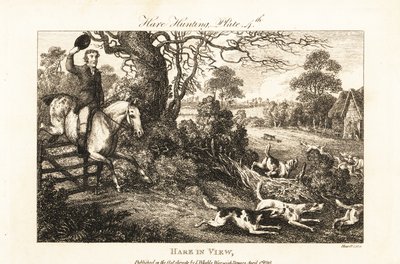 Cazador montado saltando una cerca tras una jauría de perros persiguiendo una liebre de Samuel (after) Howitt