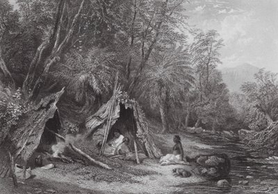 Australia: Campamento de nativos (grabado) de Samuel (after) Prout