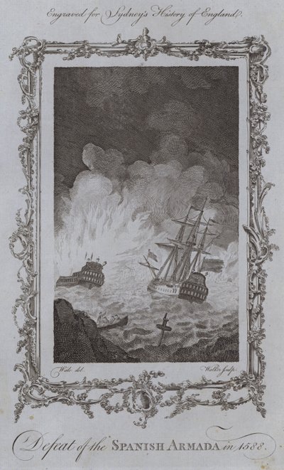 Derrota de la Armada Española en 1588 (grabado) de Samuel (after) Wale