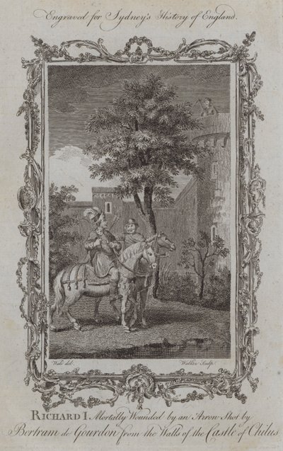 Ricardo I mortalmente herido por una flecha disparada por Bertram de Gourdon desde los muros del castillo de Chilus de Samuel (after) Wale