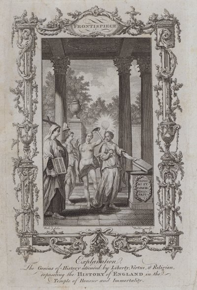 El genio de la historia acompañado por la libertad, la virtud y la religión, depositando la historia de Inglaterra en el templo del honor y la inmortalidad de Samuel (after) Wale