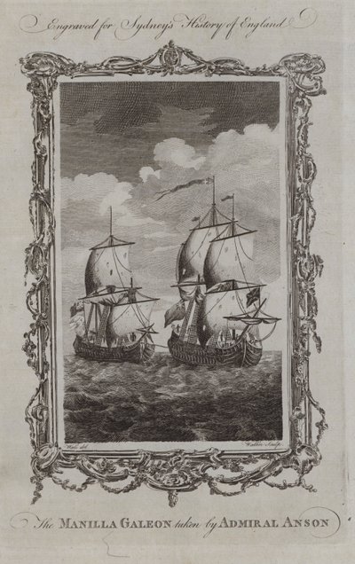 El galeón de Manila capturado por el almirante Anson (grabado) de Samuel (after) Wale
