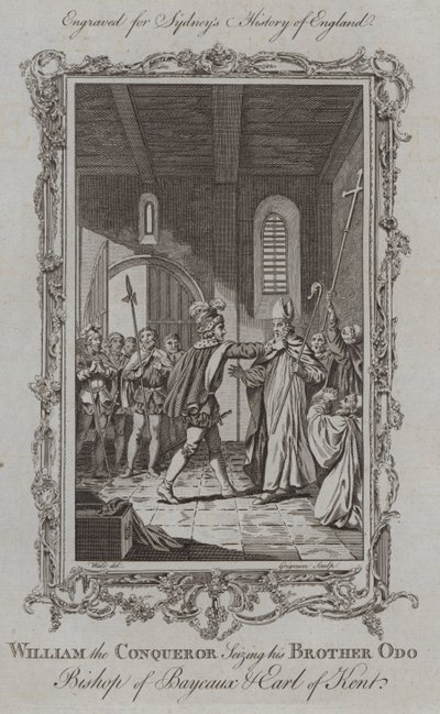 Guillermo el Conquistador capturando a su hermano Odo, obispo de Bayeux y conde de Kent (grabado) de Samuel (after) Wale