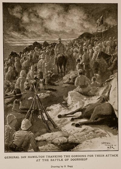 El General Ian Hamilton agradeciendo a los Gordons por su ataque en la batalla de Doornkop de Samuel Begg