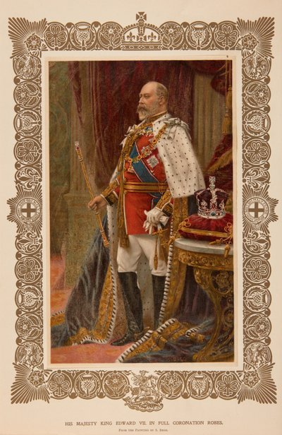 El rey Eduardo VII con los hábitos de la coronación de Samuel Begg