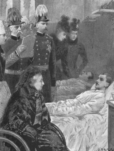 La Reina Victoria visitando a los soldados heridos en las campañas de la Frontera India, 1898, 1901 de Samuel Begg