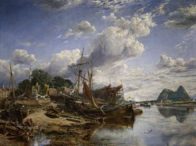 El astillero de la empresa Archibald McMillan et fils en Dumbarton (Escocia), que fabrica "gabbarts", grandes barcos escoceses y barcos con armazón de acero. de Samuel Bough