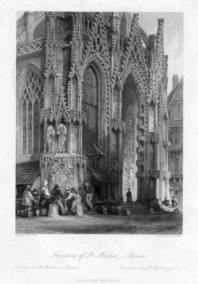 La fuente de St Maclou, Rouen, Francia, siglo XIX de Samuel Bradshaw