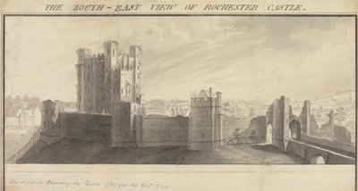 Vista sureste del castillo de Rochester de Samuel Buck
