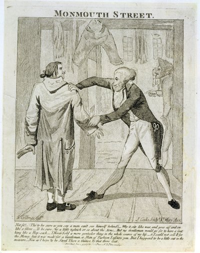 Calle Monmouth, una caricatura de un vendedor de ropa usada, grabado por J. Cooke, 1789 de Samuel Collings
