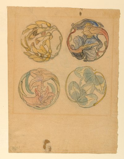 Dibujo, Estudios florales (cuatro diseños de adornos circulares), 1880-90 de Samuel Colman