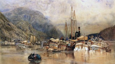 Embarcaciones en el Río Hudson de Samuel Colman