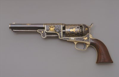 Revólver de percusión Colt Third Model Dragoon, c.1853 (acero, latón, oro y madera de nogal) de Samuel Colt