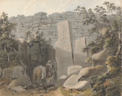 Nativo y jinete junto a una ruina de Samuel Davis
