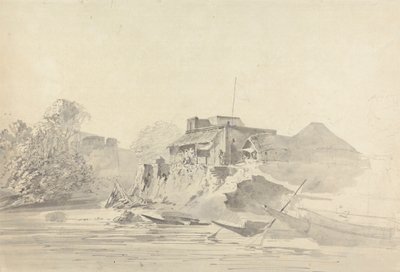 Escena fluvial con edificios autóctonos de Samuel Davis