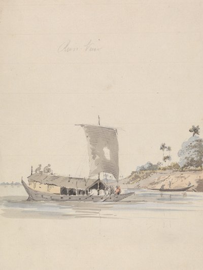 Vista al río con un junco (¿cerca de Rajmahal?) de Samuel Davis