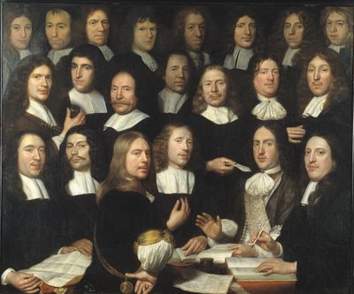 Retrato de grupo de los maestros de la Casa de la Moneda de Dordrecht de Samuel van Hoogstraten