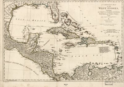 Mapa completo de las Indias Occidentales que contiene las costas de Florida, Luisiana, Nueva España y Tierra Firme: Con todas las islas. de Samuel Dunn
