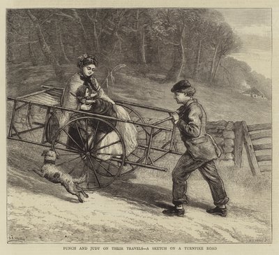 Punch y Judy en sus Viajes, un Boceto en una Carretera de Peaje de Samuel Edmund Waller